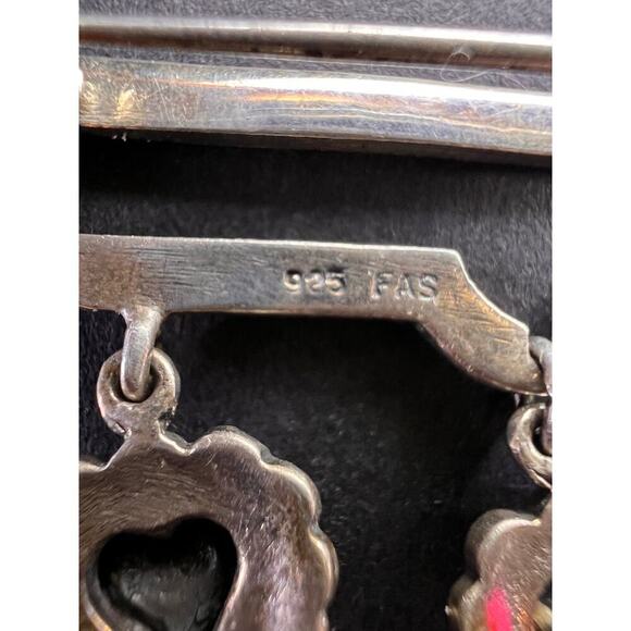 Vintage black onyx hearts and marcasite sterling silver pin brooch - Picture 5 of 11